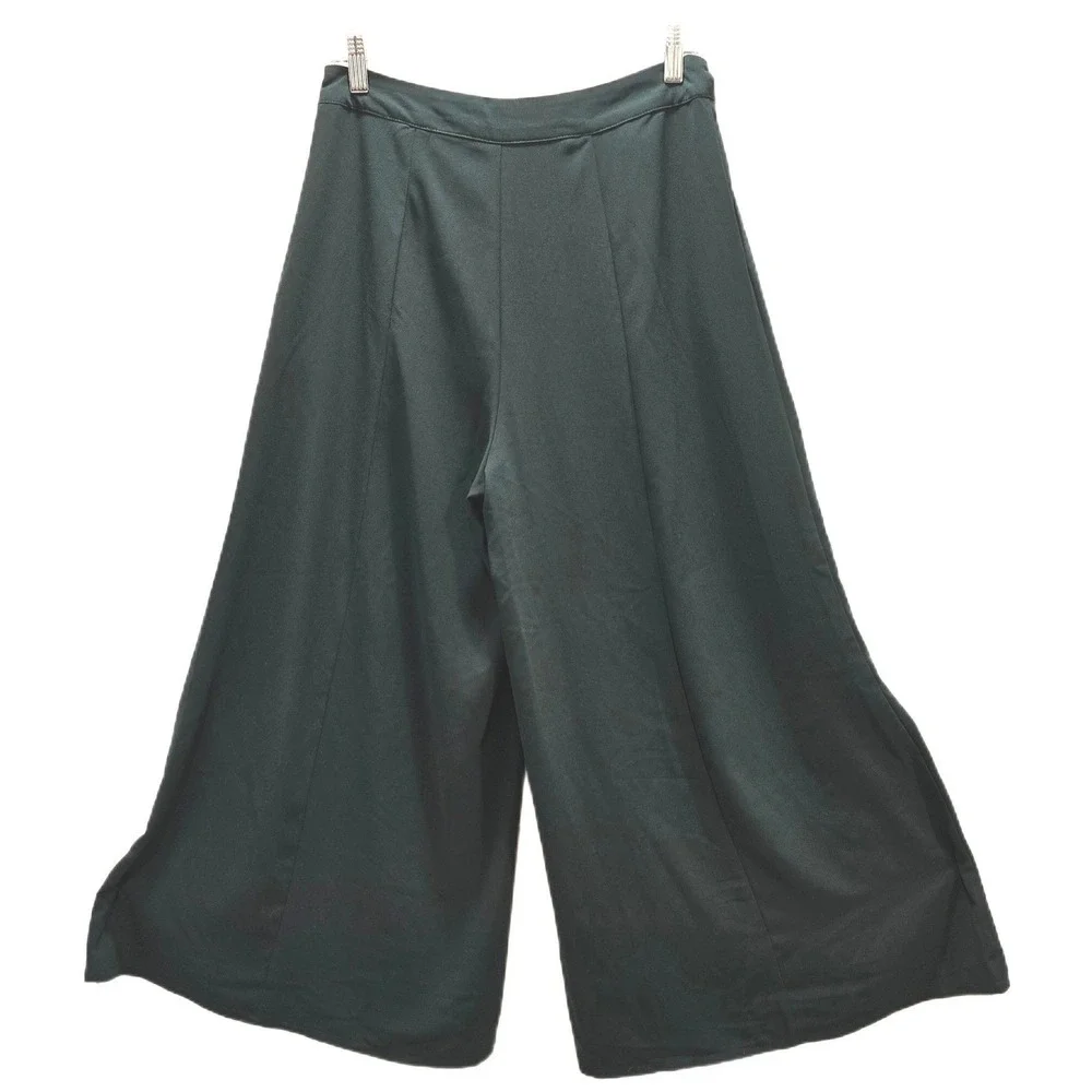 Elodie Dark Green High Waisted Wide Leg Cropped Trousers Side‎ Buttons Size M - Picture 4 of 9
